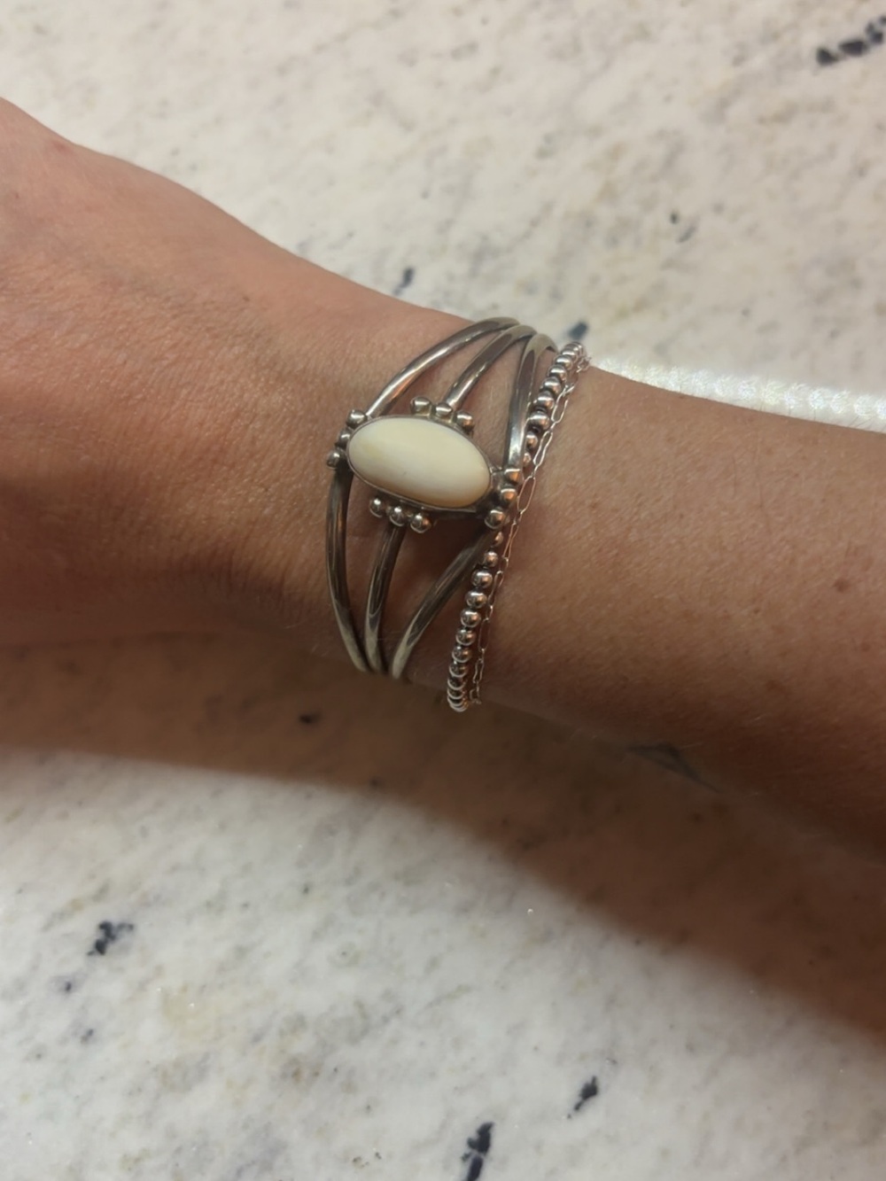 Vintage Native American sterling silver and mother of pearl cuff